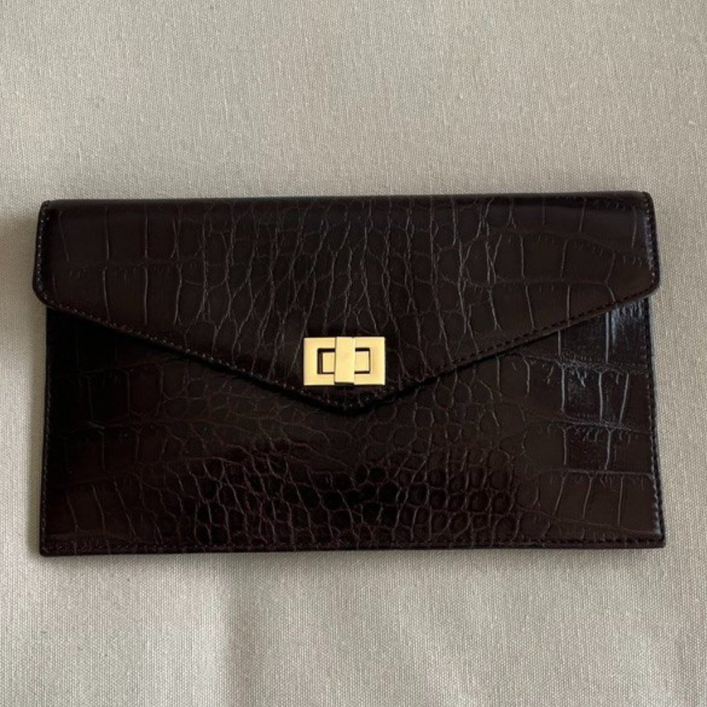 NEW Talbots Genuine Leather Mock Croc Clutch Handbag